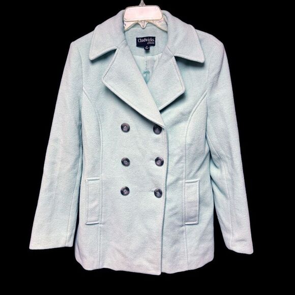 Vintage Chadwick’s Sky Blue Wool Blend Pea Coat - Picture 1 of 6